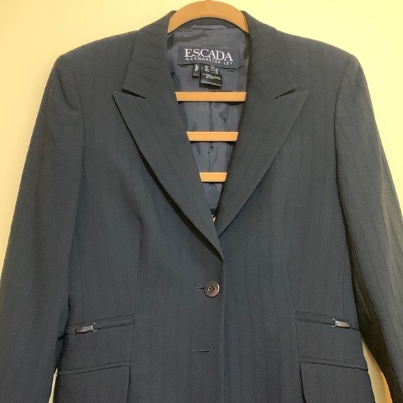 Escada Margaretha Ley Black 2 Piece Striped Wool Pants/Jacket Suit EU 38 US 6/8 - Picture 13 of 17